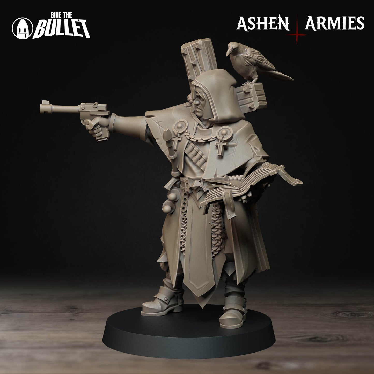 Ashen Armies: Sanctified Legion - Grim Faced Trench Cleric w Crow