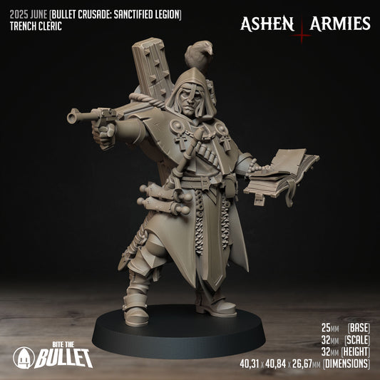 Ashen Armies: Sanctified Legion - Grim Faced Trench Cleric w Crow
