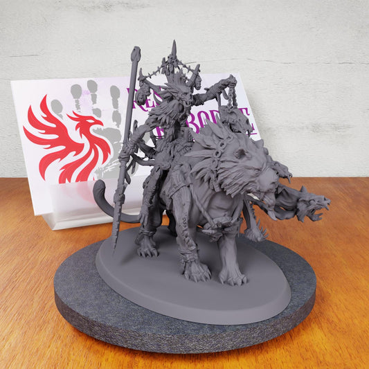 Troll Shaman Mounted on Sabertooth Tiger Boss | DnD Pathfinder Wargaming Paint Spirits Fighter lion tribal tribe boss witchdoctor headhunter